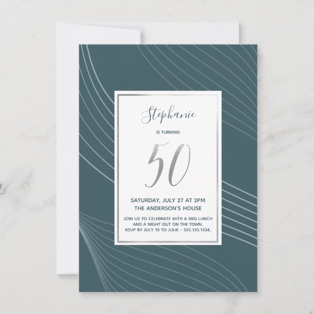 Invitation Fête du 50e anniversaire moderne, simple et élégan (Devant)