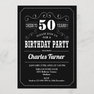 Invitation Fête du 50e anniversaire - Noir Blanc