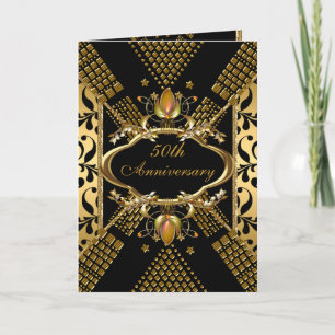 Invitation Fête du 50e Anniversaire Or Noir Damassé Deco