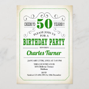 Invitation Fête du 50e anniversaire - Retro Creamy Blanc et V