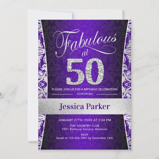 Invitation Fête du 50e anniversaire - Silver Purple (Devant)
