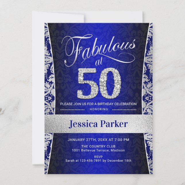 Invitation Fête du 50e anniversaire - Silver Royal Blue (Devant)