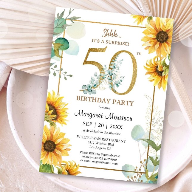 Invitation Fête du 50e anniversaire tournesols élégants flora (Créateur téléchargé)
