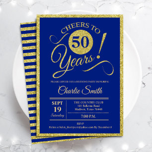 Invitation Fête du 50e anniversaire - TOUT AGE Royal Blue Gol