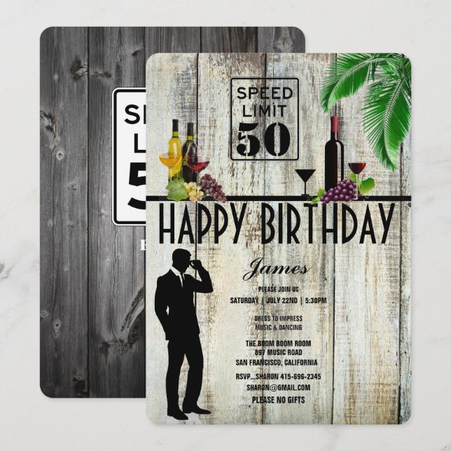 Invitation Fête du 50e anniversaire, Vin, Cocktails, Palmiers (Devant / Derrière)