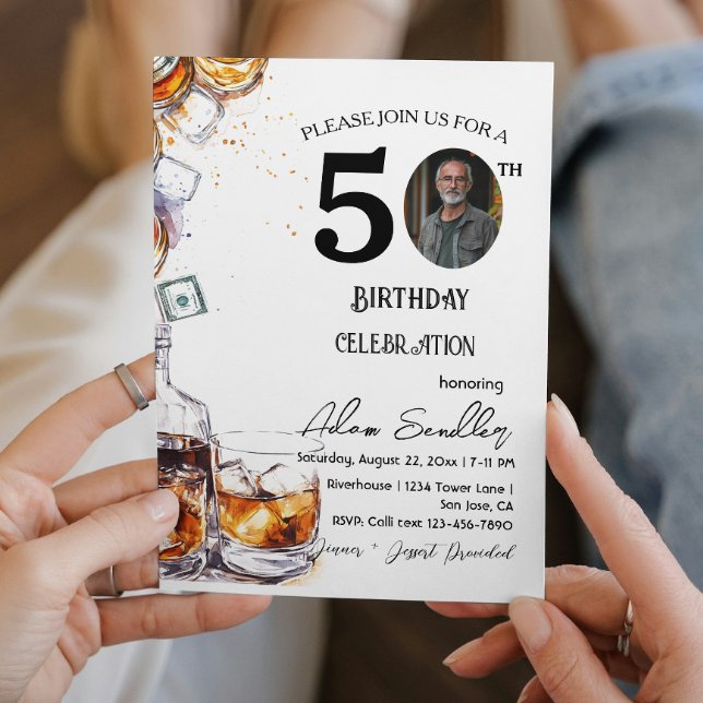 Invitation Fête du 50e anniversaire, whisky et boissons (Créateur téléchargé)