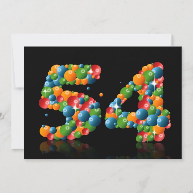 Invitation Fête du 54e anniversaire, avec bulles et balles (Devant)