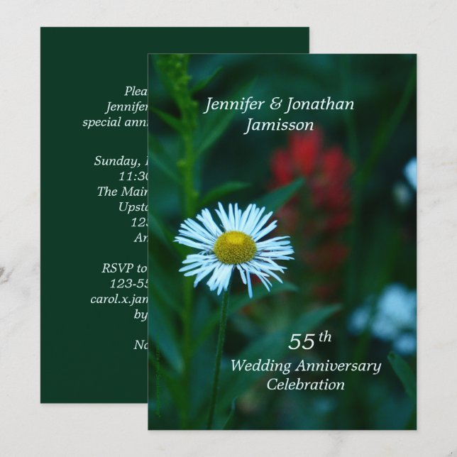 Invitation Fête du 55e anniversaire de mariage Noms Marguerit (Devant / Derrière)