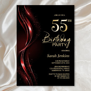 Invitation Fête du 55e anniversaire, noir et rouge élégant
