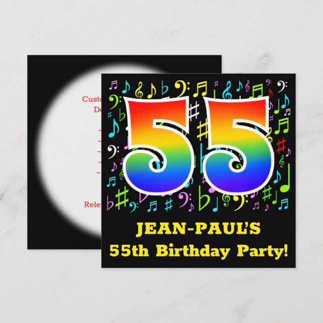 Invitation Fête du 55e anniversaire : Symboles de musique amu (Devant / Derrière)