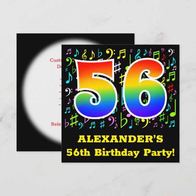 Invitation Fête du 56e anniversaire : Symboles de musique amu (Devant / Derrière)