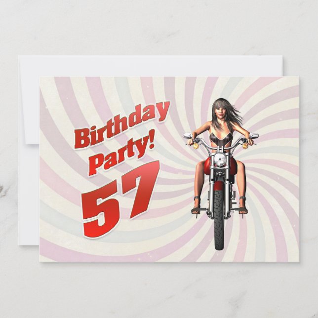 Invitation Fête du 57ème anniversaire avec une fille sur une  (Devant)