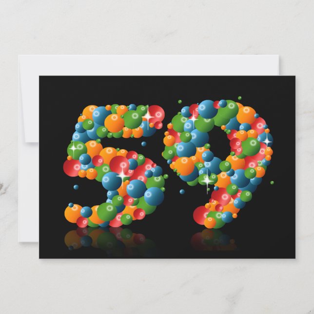 Invitation Fête du 59e anniversaire, avec bulles et balles (Devant)