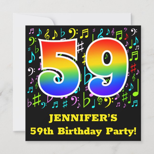 Invitation Fête du 59e anniversaire : Symboles de musique amu (Devant)