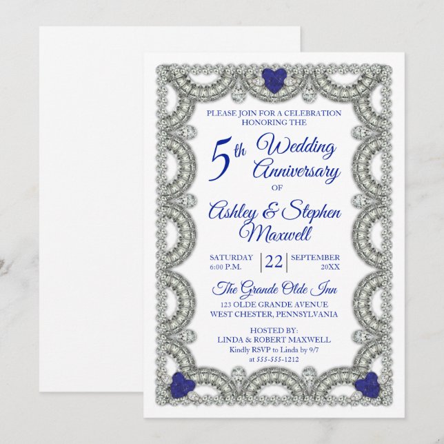 Invitation Fête du 5e anniversaire de mariage au saphir diama (Devant / Derrière)