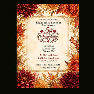 Invitation Fête du 5e Anniversaire Luxueux d'Automne