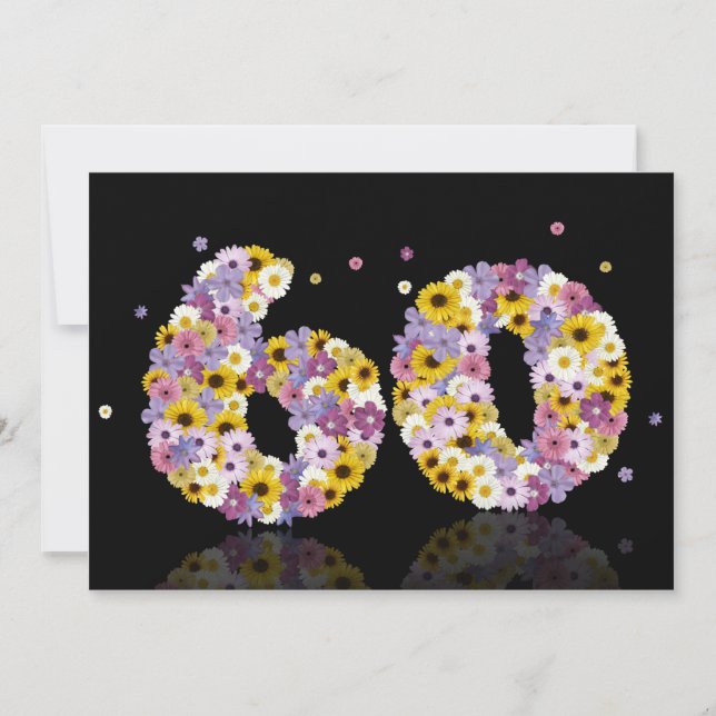 Invitation Fête du 60e anniversaire, avec des lettres fleurie (Devant)