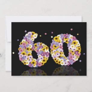 Invitation Fête du 60e anniversaire, avec des lettres fleurie