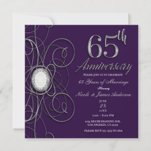 Invitation Fête du 65e anniversaire de Purple & Silver Diamon