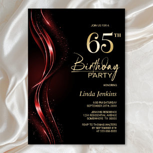 Invitation Fête du 65e anniversaire, noir et rouge élégant