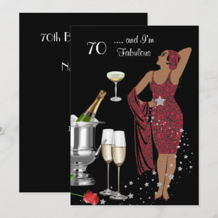 Invitation Fête du 70e anniversaire Rétro Diva Art Déco Rouge