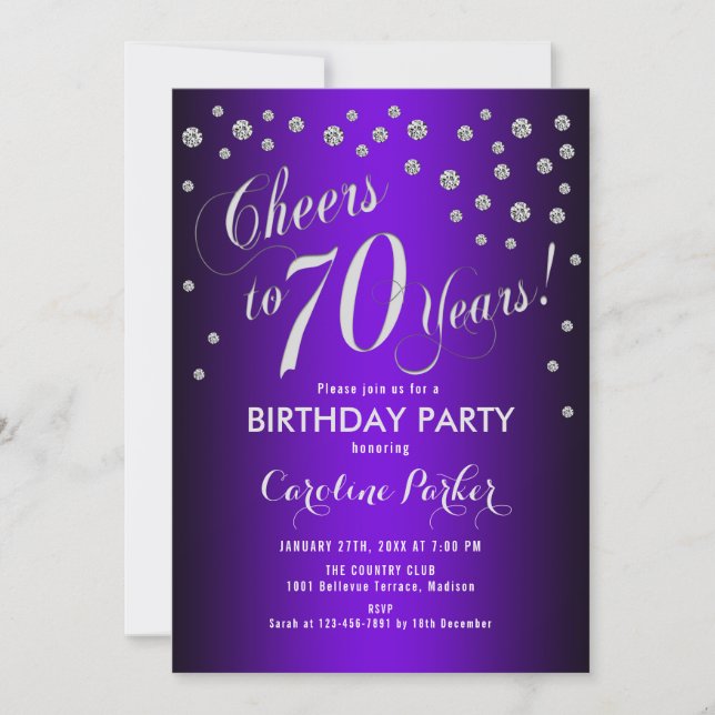 Invitation Fête du 70e anniversaire - Silver Purple (Devant)