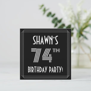 Invitation Fête du 74e anniversaire : Style Art Déco avec nom