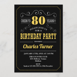 Invitation Fête du 80e anniversaire - Black Gold White