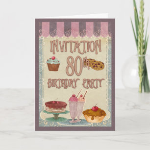 Invitation Fête du 80e anniversaire - Gâteaux, Cookies, Glace