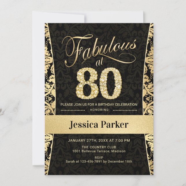 Invitation Fête du 80e anniversaire - Gold Black (Devant)