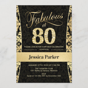 Invitation Fête du 80e anniversaire - Gold Black