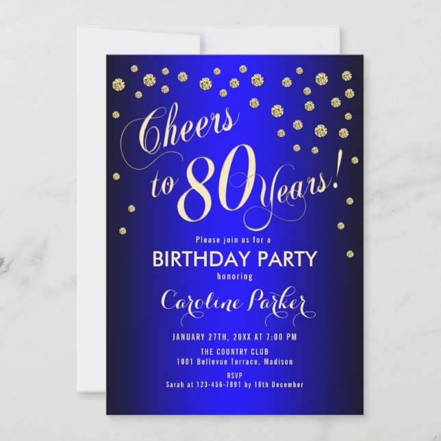 Invitation Fête du 80e anniversaire - Gold Royal Blue (Devant)