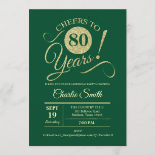 Invitation Fête du 80e anniversaire - Gold Vert