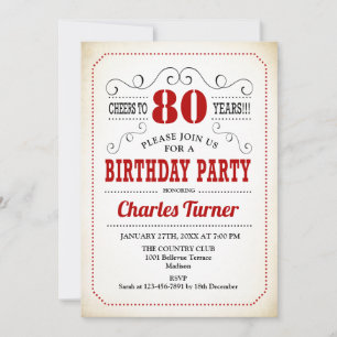 Invitation Fête du 80e anniversaire - Retro Crémeux Blanc et