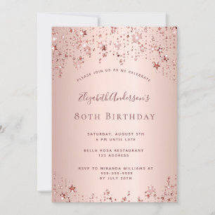 Invitation fête du 80e anniversaire rose or étoiles saupoudre
