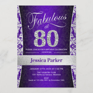 Invitation Fête du 80e anniversaire - Silver Purple