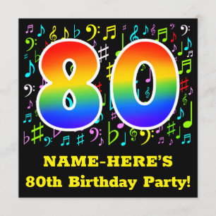 Invitation Fête du 80e anniversaire : Symboles de musique amu