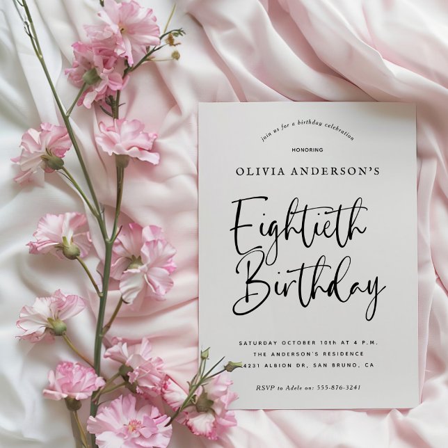 Invitation Fête du 80e anniversaire | Typographie noir et bla (Créateur téléchargé)