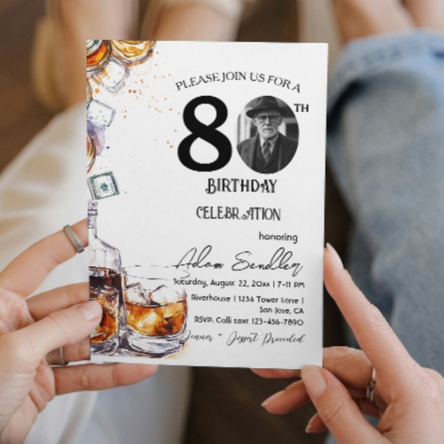 Invitation Fête du 80e anniversaire, whisky et boissons (Créateur téléchargé)