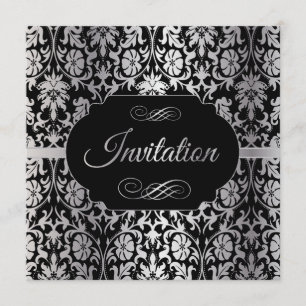 Invitation Fête du 85e anniversaire   Argent et noir Damas