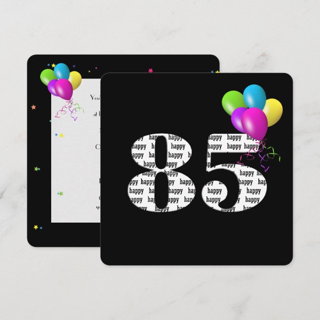 Invitation Fête du 85e anniversaire avec bouquet de ballons (Devant / Derrière)