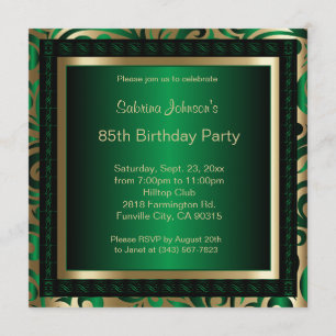 Invitation Fête du 85e anniversaire   Métal vert et or