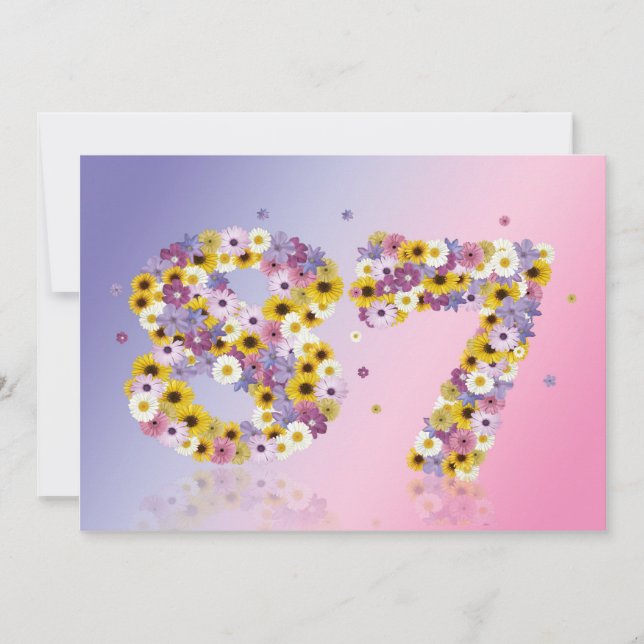 Invitation Fête du 87e anniversaire, avec des lettres fleurie (Devant)