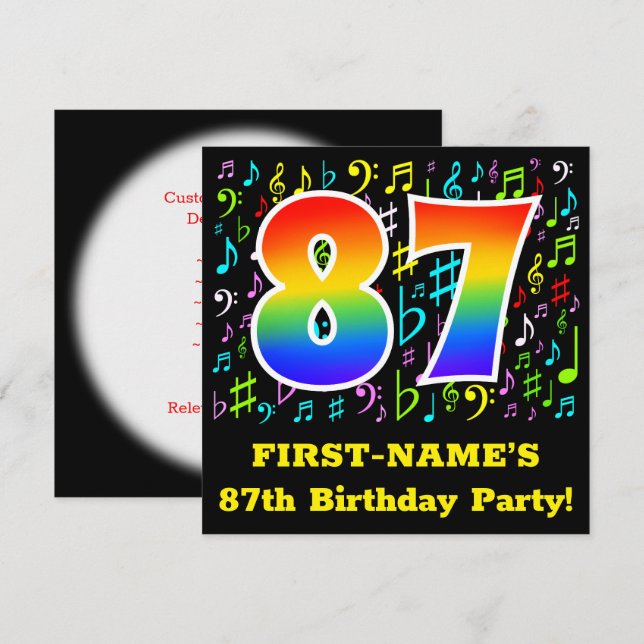 Invitation Fête du 87e anniversaire : Symboles de musique amu (Devant / Derrière)