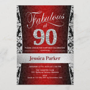Invitation Fête du 90e anniversaire - Argent Noir Rouge