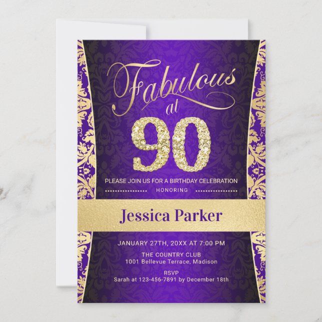 Invitation Fête du 90e anniversaire - Gold Purple (Devant)