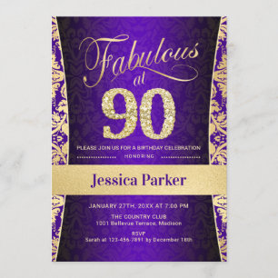 Invitation Fête du 90e anniversaire - Gold Purple