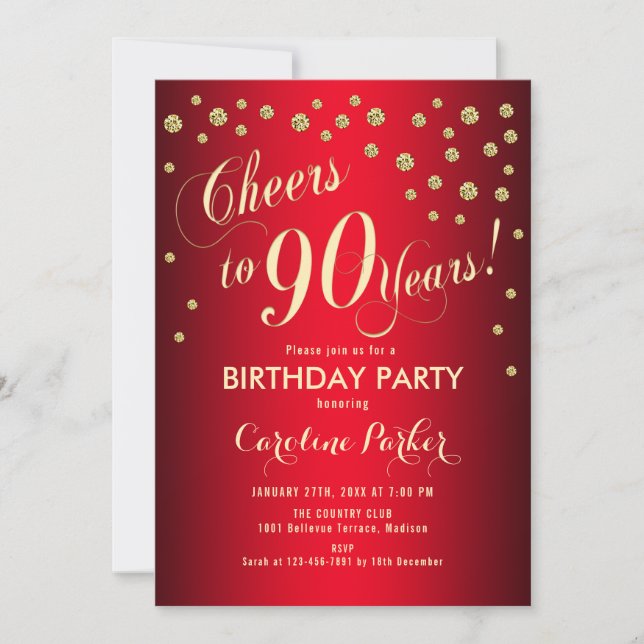 Invitation Fête du 90e anniversaire - Gold Red (Devant)