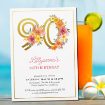 Fête du 90e anniversaire Joli nombre floral or 90