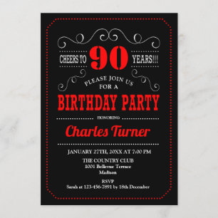 Invitation Fête du 90e anniversaire - Noir Rouge Blanc